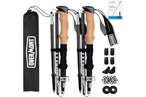 Overmont Bâtons de Randonnée Pliable Antidérapant Ultraléger Bâtons de Marche Réglable, Idéal pour Randonnées Camping Ski Trekking, 2 PCS