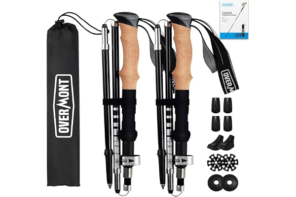 Overmont Bâtons de Randonnée Pliable Antidérapant Ultraléger Bâtons de Marche Réglable, Idéal pour Randonnées Camping Ski Trekking, 2 PCS