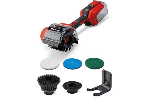Einhell sladdlös ytborste PICOBELLA 18/90 Power X-Change (18 V, sladdlös rengöringsborste, stänkvattenskydd, inkl. 2x borstar, 3x rengörings-pads, vägghållare, utan batteri)