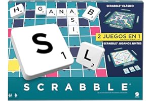 Mattel Games Scrabble 2 Juegos en 1 , juego de mesa familiar, palabras cruzadas, incluye tablero con 2 caras, 50 tarjetas con objetivos , 2-4 jugadores , +10 años, versión español (HXV99)