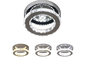 ‎DELIPOP Moderne Kronleuchter Kristall, 15W Deckenleuchte LED 3-Farben Dimmbar, Deckenlampe Rund, Pendelleuchte Kristall Deckenleuchten für Schlafzimmer Wohnzimmer Küche Flur, Rostfreier Stahl, 3000-6500K