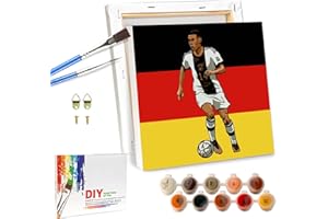 QDUODUO Fussball Malen Nach Zahlen mit Rahmen für Erwachsene Anfänger und Kinder ab 6 Jahre, JM10 Fußball Painting Bastelset mit Leinwand Pinseln Acrylpigment, 20x20cm Klein DIY Gemälde Basteln Kit