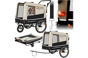 tectake® Remolque Bicicleta Perros Multifuncional, Carrito para Perros Plegable, Carro Perro con Manillar Extraíble, Remolque Bici 240L, Reflectores, Bandera, Arnés Seguridad, Carga Máx 40 kg