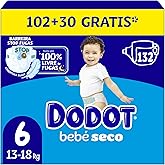 Dodot Baby-Dry Diapers, Size 6 (13-18 kg), 132 Nappies + 1 Pack of 10 Aqua | Up to 100% Leak Free at Night, Includes 10 Bonus