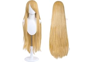 UTIEHD Perruque Longue 100 cm, Cosplay Anime Universel, Parfaite pour Fêtes, Usage Quotidien, Festivals, Halloween (Blond doré)