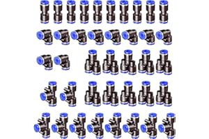 HAXIHA 40 Pièces 8mm Connecteur Pneumatique, Raccord Rapide Air Comprimé, 10 Straight 10 Coudes 10 Té 10 Séparateurs