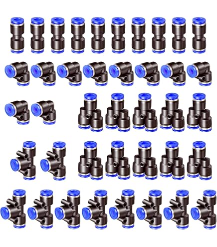 TTYSHIP - 48 Raccords Pneumatiques Rapides 6mm/8mm - Kit Y+T+droit+angle Pour Air Comprimé