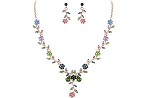 Clearine Donna Matrimonio Gioielli Set Foglia Cluster Fiore Cristalli Ciondolo Collana Orecchini pendenti Set per Sposa Sposa