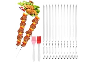 YHJXLY Grillspieße Edelstahl,20 Stück Grillspieße aus Rostfreiem Edelstahl + 2 Bürsten,30cm Schaschlikspieße Wiederverwendbare Grill Kabob,Grillspieße aus Rostfreiem Edelstahl für Lagerfeuer Oder Grillschale