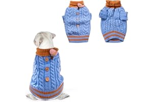 CUTITIUU Jersey para Perros Suéter Perro Cuello Alto Tricotado Invierno Sudadera con Capucha Perros Gatos Pijama Acogedor Abrigo Clásico Trenzado Caliente Ropa Mascotas Azul (L)