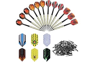Mecmbj Dartpfeile mit Kunststoffspitze, Dartpfeile Softdart, 14 Gramm Dart Pfeile für elektronische Dartscheibe, 12 Soft Dartpfeile mit 42 Extra Flights, 100 Extra Tips, 14 Motive (B)