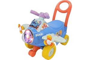 KIDDIELAND Disney Lilo & Stitch Ride On Toy Plane - Interactive Car for Kids with Lights & Sounds, Steering Wheel Activities, Push Along For Balance & Coordination - Ride-On Toys for 1 Year Old, Boys, Girls
