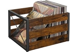 YINMIT Vinyl Record Storage, Large LP Vinyl Record Storage Crate, Metal & Wooden Vinyl Record Album Holder, Cube Record Organizer Box, Holds up to 80+ Records