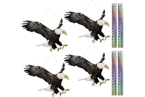 KUNGFU MALL Dissuasori per Piccioni 4Pezzi, Picchi Dissuasore per Uccelli, Piatto Finto Falco Scaccia Piccioni, Spaventa Piccioni con Nastro Riflettente, Piccioni Dissuasori Balcone Lontano Giardino Piscina Patio