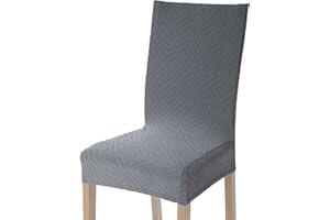Viste tu hogar Pack of 4 Chair Covers for Dining Room and Home, 45 to 55 cm, 100% High-Quality Polyester, Elastic, Cleaning, Maze Design, Grey