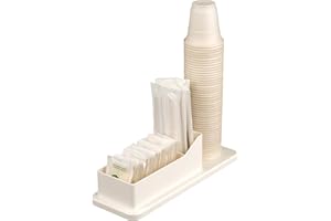 Baroni Home Organizer per caffetteria in Plastica Resistente Porta Tazzine, Organizzatore per Bicchierini, Posate, Zucchero, Cucchiaini, Cannucce, Funzionale e Facile da Pulire, 24x9x7 cm, Bianco