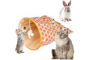 FUNLOV Cat Tunnel Bags for Indoor Cats, Cat Self Interactive Toys, Pet Cat Play Tunnel Toy, Collapsible Interactive Cat Drill Bag Pet Toy with Plush Ball Cat Self Interactive Toys (Orange)