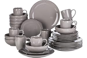 vancasso Navia Jardin Dinner Set, Stoneware Vintage Look Grey Dinnerware Tableware, 32 Pieces Dinner Service Set for 8, Include Dinner, Dessert Plate, Cereal Bowl and Mug