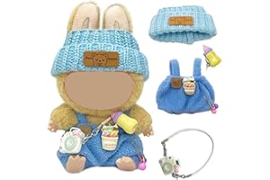 CENSUOBOB Ubranie kompatybilne z lalką Labu 17 cm, odzież dla dużych la-bub, pluszowy strój, sweter, akcesoria odzieżowe do pluszu Lapupu, DIY słodki prezent urodzinowy, bez lalki, niebieski
