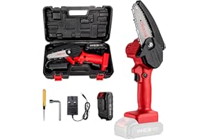 HITRENDS Mini Chainsaw, 4-Inch Electric Chainsaw Handheld Mini Pruning Shears Chainsaw for Tree Trimming Wood Cutting, Charger Included (Red)