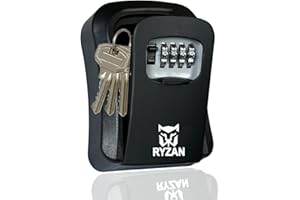 RYZAN Key Safe Box 4 Digit Combination Code Wall-Mounted Heavy Duty High Security Lock Indoor Outdoor Secret Safety Storage Case Hidden Compartment Weatherproof, Black