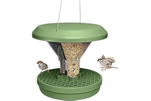 SWISSINNO Smart Bird Feeder Davos - Hanging No Mess Station - Rat and Mouse Proof - Seed Tray Catcher - Robin Blackbird Wild Birdfeeders - Robust and Reliable - Dual food chambers - Sage