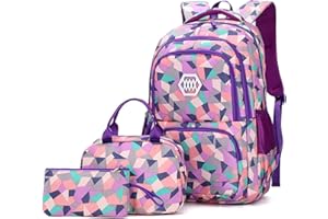 IvyH Cartable Filles, Sac à Dos Enfant Primaire Sets de Sac d'école 3 en 1 Sacs à Dos Loisir Cartables Scolaires pour Garçons Adolescent
