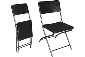 eSituro Lot de 2 Chaises de Jardin, Chaise Pliante pour Jardin, Terrasse, Patio, Plage, en Rotin, Noire, 59x46x81cm