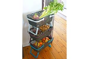 NOOR Kajo Garden Basket, 15 L (48 x 29 x 20 cm), Colour: Lime, Stackable Garden Baskets for Fruit and Vegetables with Holes and Foldable Handles