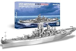 Piececool 3D Puzzle Metal USS Missouri BB-63 Silver, War Machinery Warship Craft Model Kits for Adults to Build, 3D Puzzles Adult Teens for 304 Stainless Steel, Home Decoration, 155 Pieces