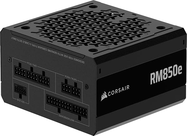 CORSAIR RM850e (2025) Fully Modular Low-Noise ATX Power Supply with 12V-2x6 Cable – ATX 3.1 & PCIe 5.1 Compliant, Cybenetics Gold Efficiency, 105°C-Rated Capacitors, Modern Standby Mode – Black - 1