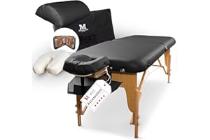 MASSUNDA - Mobile Comfort Deluxe Table de Massage réglable en Hauteur, Table de Massage Pliante Large en Bois Massif, Tables de Massage, Table de Massage Professionnelle (Noir)