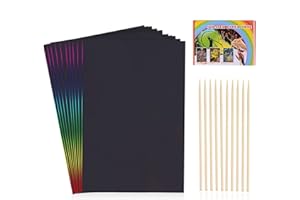 Scratch Art,HellDoler Fogli da Grattare 100 Fogli Arcobaleno da Grattare con 4 Modelli di Disegno su Righelli Forati con 10 Puntine in Legno per Disegnare (100PCS)