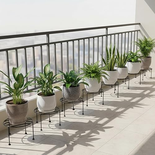 ORILEY Round Plant Stand Galvanised Metal Flower Pot Holder Gamla Support Corner Rack Outdoor Display Shelf for Home Garden B