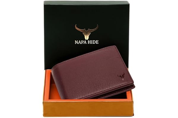 NAPA HIDE Maroon Leather Wallet for Men I Handcrafted I 4 Credit/Debit Card Slots I 2 Currency Compartments I 1 Transparent ID Window
