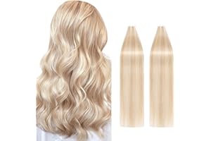 Silk-co 40 Pcs 12inch Tape in Hair Extensions Real Human Hair Extension Highlighted #18P613 Ash Blonde&Bleach Blonde Skin Weft Silky Soft Seamless Straight 80g/Set