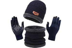 TYXHXTF Berretto Uomo Invernali con Sciarpa e Guanti, Set in Maglia 3 Pezzi Cappelli Scaldacollo Guanti Touch Screen da Uomo Donna per Outdoor Sport Bici Corsa Trekking Sci Moto