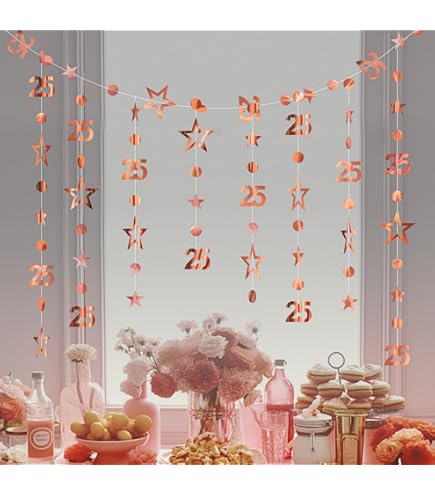 25. Geburtstag Banner, 150x90 Cm, Vinyl, Roségold, Mit Glitzer – Für Party-Deko & Fotohintergrund