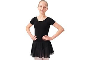 tanzmuster Ballettkleid Mädchen Kurzarm - Lucy - Gr. 92-170 - weiche Baumwolle - Chiffon Röckchen - Ballett Trikot für Kinder