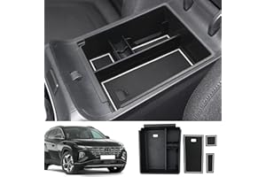 SKTU Boîte de rangement compatible avec Hyundai Tucson NX4 2021+ compartiment de rangement pour accoudoir console centrale avec support antidérapant (blanc)