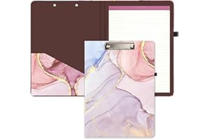 Hnogri Klemmbretter Folio mit nachfüllbarem, gefüttertem Notizblock und Innenfach für Studenten, Klassenzimmer, Büro, Frauen, Mann, süßes benutzerdefiniertes Muster, Größe 12,8"x 9,2", Rosa Marmor
