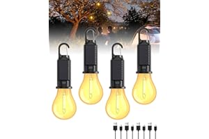 BRIGHTARK Rechargeable Camping Light,Solar Camping Lantern 3Lighting Modes, IP65 Waterproof Tent Light with Hanging Hook,LED Camping Lights for Tent,Emergency Outages,Camping Equipment,Outdoor Hiking, pack of 4