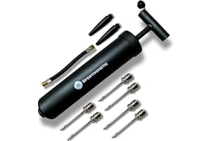 ‎SPORTIVONETIC SPORTIVONETIC® Ballpumpe mit 6 Metallnadeln - 2 Kunsstoffnadeln - 1 Schlauch - geeignet für jeden Sportball Fußball, Volleyball, Basketball, Gymnastik Ball, Luftpumpe klein mit Nadel Nadeln schwarz