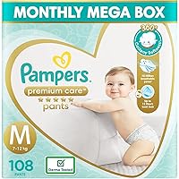 Pampers Premium Care Pants, Medium size baby diapers (MD), 108 Count, Softest ever Pampers pants