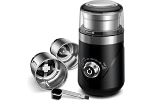 TWOMEOW Coffee & Spice Grinder Electric with 2 Removable Stainless Steel Cups, Timed Grind Control Rotary Knob,Adjustable Coarse to Fine for Coffee Beans, Wet & Dry Spice,70g