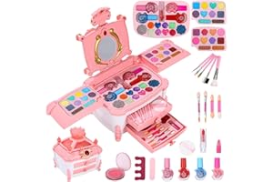 ZAWAER Maquillaje para Niña, 47 Piezas Set de Maletin Maquillaje Lavable Niñas, Kit Maquillaje No Tóxica, Tocador de Maquillaje Niña para 4 5 6 8 1012 años de Edad Regalos Niñas de Cumpleaños y Navidad