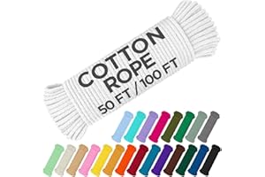 TECEUM Cotton Rope 3/16” (5 mm) – 50 FT – Strong All-Purpose Braided Rope – Natural Cotton – For Crafting, Сamping, Clothes Line, DIY, Indoor & Outdoor Use – White