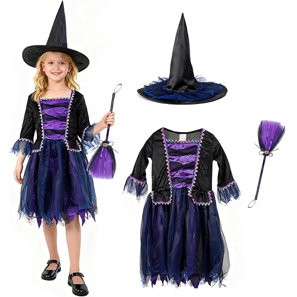 Widmann Hexen-Kostüm Für Kinder – Inkl. Kleid & Hut, Größe 128 Cm