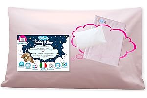 4BABIES- Set Oreiller Plus Taie de Coussin pour Lit Bébé 40x60 - Made in Italy - Certificat Oeko-TEX - Taie d’Oreiller avec Fermeture à enveloppe 100% Pur Coton - Coussin+TAIE Rose