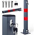 DEUBA® Car Security Barrier for Driveways | Telescopic Parking Space Bollard | Retracts Down to 7.5cm | 3 Keys | Pre-Drilled Base Plate, Reflective Strips